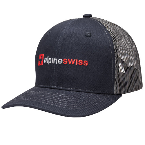 Alpine Swiss Trucker Hat Snapback Mesh Back Cap Adjustable Breathable Casual Baseball Cap Embroidered Black