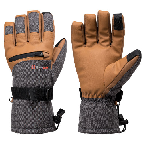 Alpine Swiss Mens Waterproof Snow Ski Gloves Gauntlet Mittens with Zipper Pockets Winter Snowboarding Windproof 3M Thinsulate