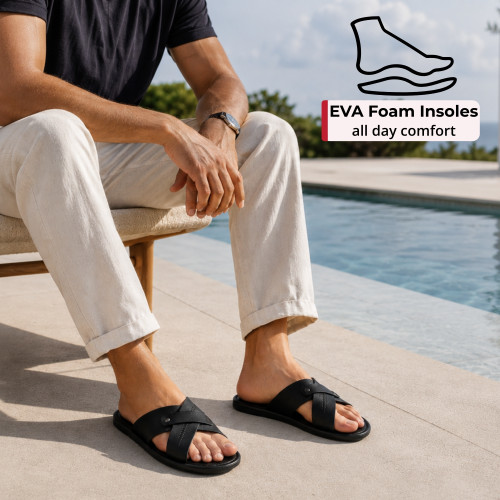 Alpine Swiss Saul Mens Vegan Leather Slide Sandals Dressy Indoor