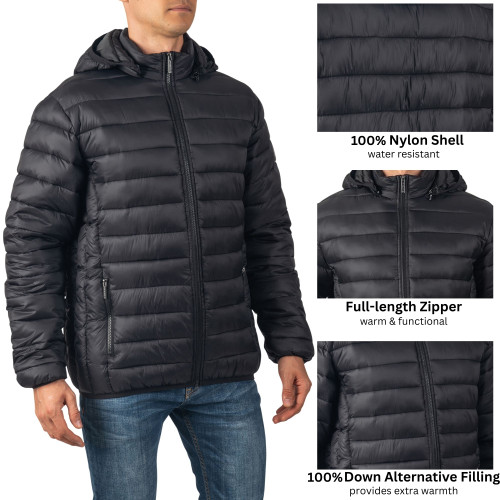 Alpine Swiss Mens Light Puffer Jacket Removable Hood Milo Winter