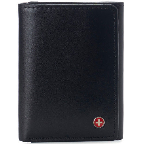 Alpine Swiss Mens Trifold Wallet RFID Blocking Genuine Leather Bifold ID Window Size