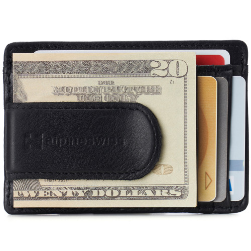 Alpine Swiss Mens RFID Money Clip Leather Minimalist Wallet Card Case ID Window Size