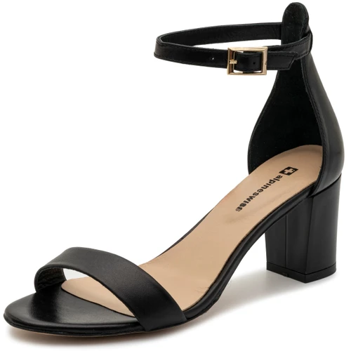 Alpine Swiss Janet Womens Leather Ankle Strap Low Heel Sandals Open Toe Strappy Chunky Heels Comfort Dressy Pumps Party Shoes