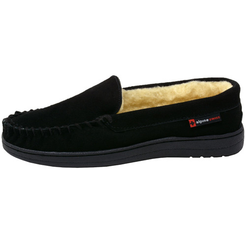 alpine swiss yukon mens suede shearling moccasin slippers