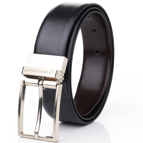 Alpine Swiss Mens Belt Reversible Black Brown Leather Dress Belt