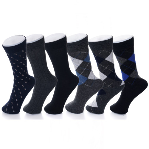 Alpine Swiss Mens Dress Socks 6 Pair Crew Sock Cotton Dress Socks for Men Solid Ribbed Argyle Pattern Multicolor Fun Designs Size