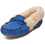 AlpineSwiss Leah Womens Shearling Moccasin Slippers Faux Fur Slip On House Shoes Size Size 10 Blue