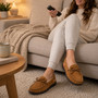 Alpine Swiss Sabine Womens Moccasin Slippers Genuine Suede House Shoe Memory Foam Insole Plush Faux Shearling Fur Indoor Outdoor Anti-Slip Rubber Sole