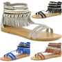 Alpine Swiss Womens Fringe Sandals Beaded & Studded Strappy Gladiator Ankle Flat Size