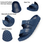 COMFORTABLE – The EVA foam material provides great shock absorption so every step is comfortable. The contoured footbed hugs your feet perfectly and the open toe design allows your toes to spread comfortably.Alpine Swiss Mens Double Strap EVA Slide Sandal