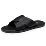 Alpine Swiss Hugo Mens Vegan Leather Slide Sandals Dressy Comfy Indoor Outdoor Shoes Cross Strap Design for Casual Elevated Wear Anti-Slip Flip Flops Size