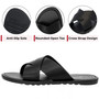 Alpine Swiss Hugo Men’s Vegan Leather Slide Sandals | Dressy & Comfortable Indoor Outdoor Shoes | Cross Strap Design for Casual & Elevated Wear | Water-Resistant & Anti-Slip Traction Flip Flops