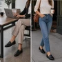 Alpine Swiss Helen Womens Leather Penny Loafers Comfortable Slip On Flat Shoes Dressy Professional Office Work Flats
