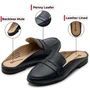 Alpine Swiss Linda Womens Leather Mule Loafers Backless Penny Loafers Dressy Mule Slides Comfortable Slip On Flats Work Shoes
