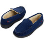 Alpine Swiss Men’s Moccasin Slippers Genuine Suede Slip-On House Shoes Memory Foam Insoles Plush Faux Shearling Lining Comfortable Indoor Outdoor Slipper with Anti-Slip Rubber Sole