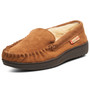 Alpine Swiss Men’s Moccasin Slippers Genuine Suede Slip-On House Shoes Memory Foam Insoles Plush Faux Shearling Lining Comfortable Indoor Outdoor Slipper with Anti-Slip Rubber Sole
