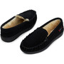 Alpine Swiss Men’s Moccasin Slippers Genuine Suede Slip-On House Shoes Memory Foam Insoles Plush Faux Shearling Lining Comfortable Indoor Outdoor Slipper with Anti-Slip Rubber Sole