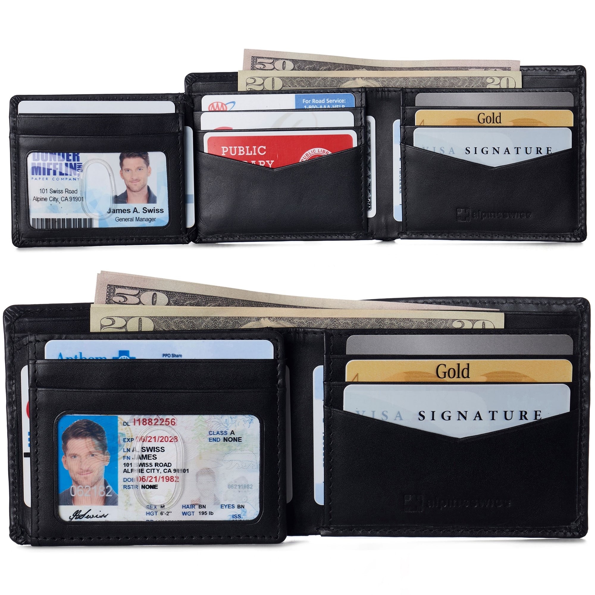 Mens Bifold Wallet with RFID and ID Window on Back