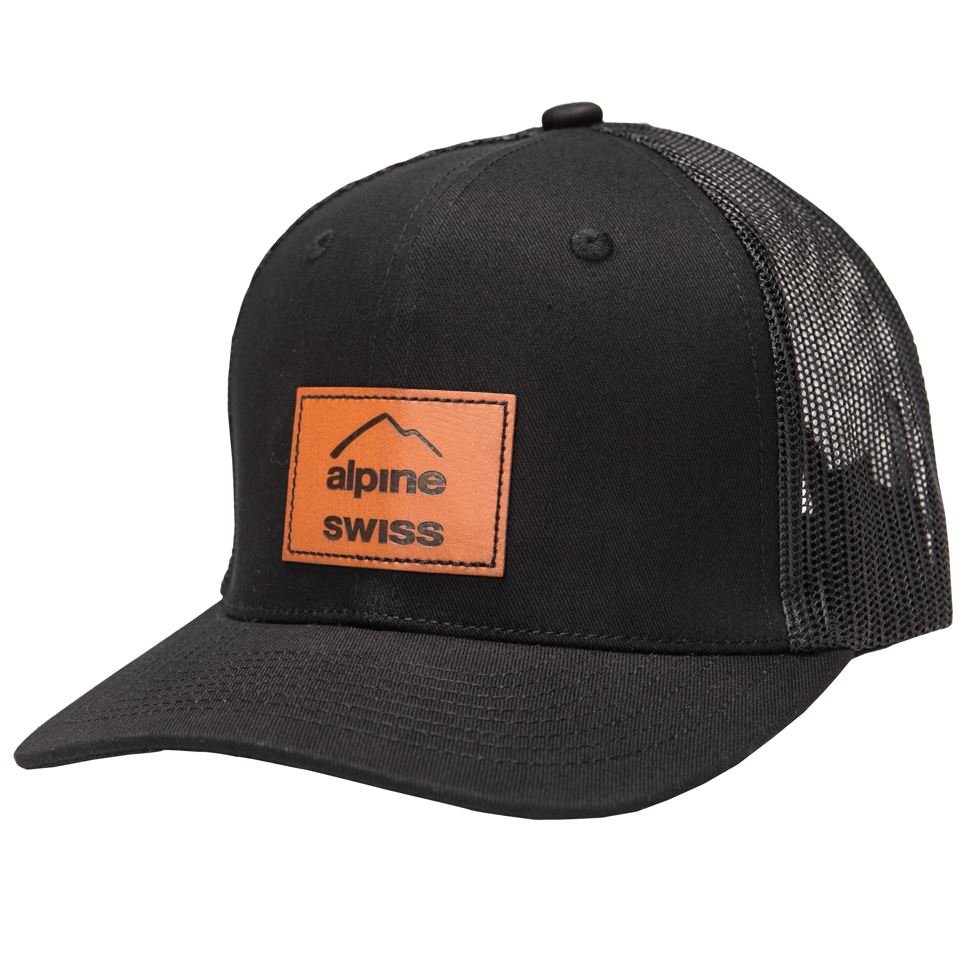 Alpine Swiss Trucker Hat Snapback Mesh Back Cap Adjustable Breathable Casual Baseball Cap Black