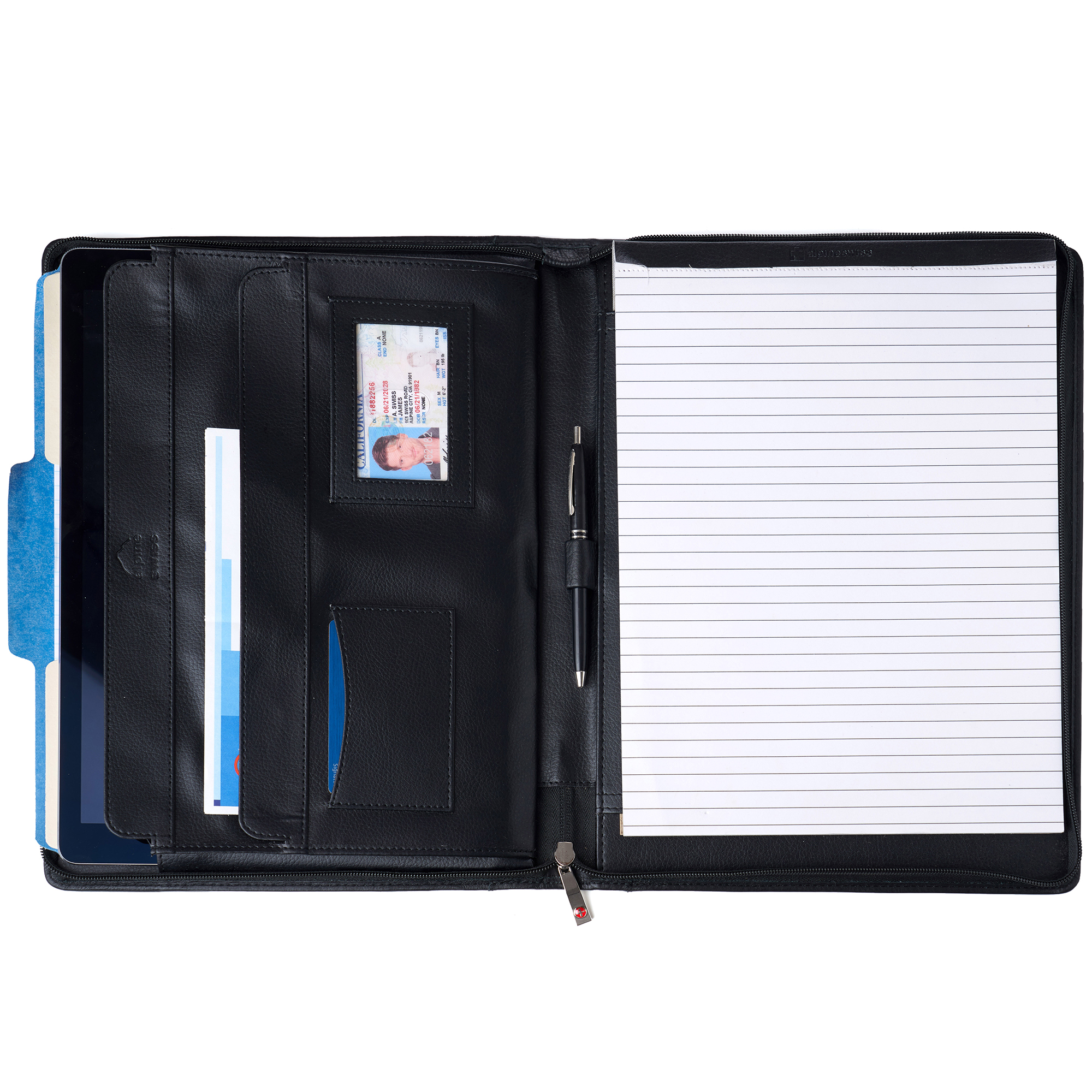 Alpine Swiss Leather Writing Pad Portfolio With Tablet Sleeve Business Case  Left & Right Handed Use - Alpine Swiss