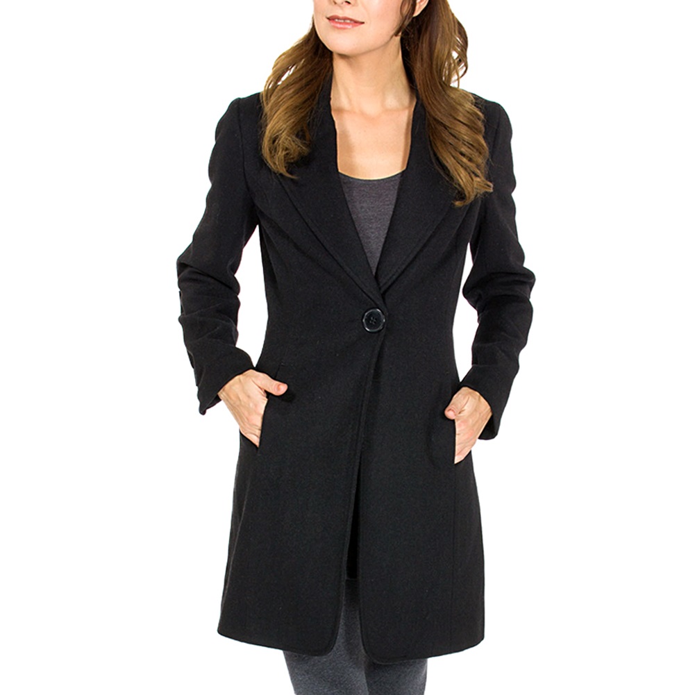 Fall Winter Womens Slim Fit Over Knee Long Wool Blend Jackets Button Coats  Size