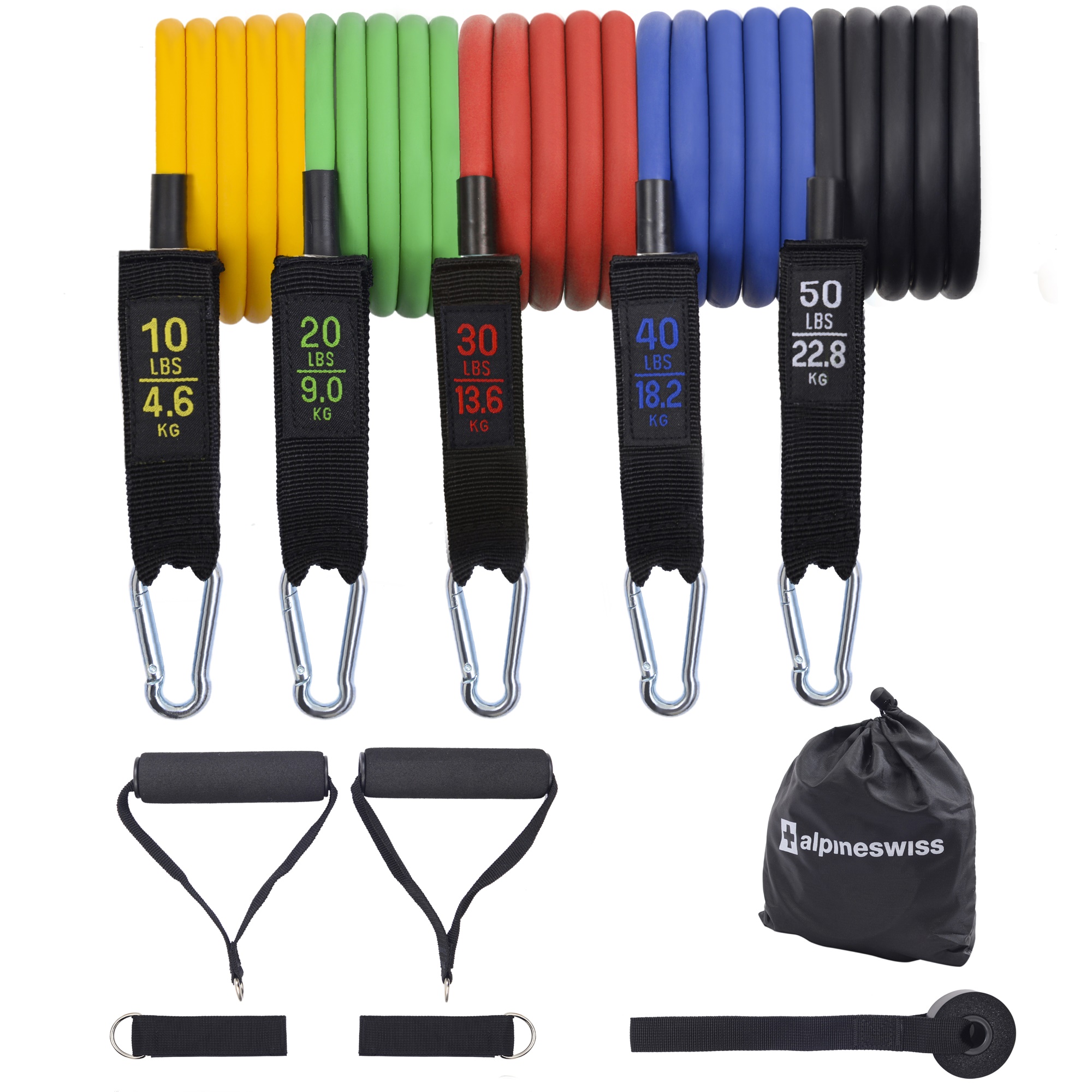 Door Anchor 11PC Exercise Resistance Bands Set for Men Women 5 Stackable Fitness Tubes Bands Up to 150 lbs with Handles Ankle Straps and Carry Bag