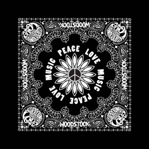 Woodstock Unisex Bandana: Peace, Love & Music (Black)