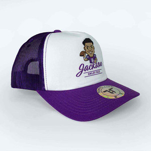 Tokyo Time Unisex Mesh Back Cap: NFLPA Lamar Jackson Emoji (White & Purple) Tokyo Time Unisex Mesh Back Cap: NFLPA Lamar Jackson Emoji (White & Purple)