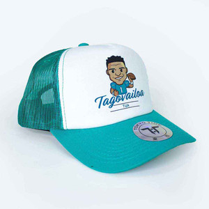 Tokyo Time Unisex Mesh Back Cap: NFLPA Tua Tagovalioa Emoji (White & Turquoise) Tokyo Time Unisex Mesh Back Cap: NFLPA Tua Tagovalioa Emoji (White & Turquoise)