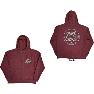 Alice In Chains Unisex Zipped Hoodie: Circle Emblem (Maroon Red) (Back Print) Alice In Chains Unisex Zipped Hoodie: Circle Emblem (Maroon Red) (Back Print)