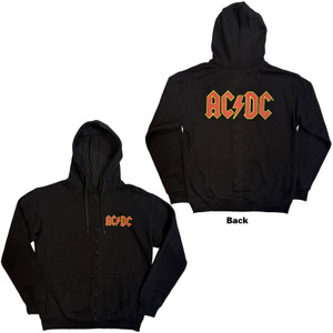 AC/DC Unisex Zipped Hoodie: Logo (Black) (Back Print)