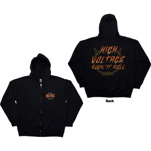 AC/DC Unisex Zipped Hoodie: High Voltage RnR (Black) (Back Print) AC/DC Unisex Zipped Hoodie: High Voltage RnR (Black) (Back Print)