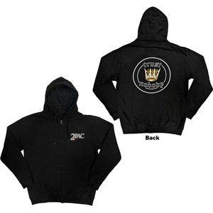 Tupac Unisex Zipped Hoodie: Crown Seal (Black) (Back Print) Tupac Unisex Zipped Hoodie: Crown Seal (Black) (Back Print)