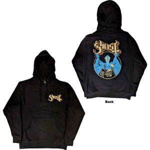 Ghost Unisex Pullover Hoodie: Pocket Logo & Opus (Black) (Back Print)