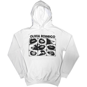 Olivia Rodrigo Unisex Pullover Hoodie: Threshold Lips Grid (White)