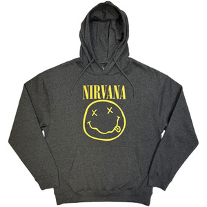 Nirvana Unisex Pullover Hoodie: Yellow Happy Face (Charcoal Grey)