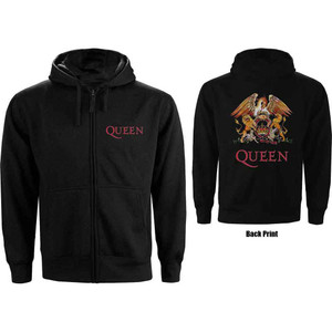 Queen Unisex Zipped Hoodie: Classic Crest (Black) (Back Print) Queen Unisex Zipped Hoodie: Classic Crest (Black) (Back Print)