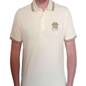 Queen Unisex Polo Shirt: Crest Logo (Natural) Queen Unisex Polo Shirt: Crest Logo (Natural)