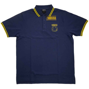 Nirvana Unisex Polo Shirt: Happy Face (Navy Blue) Nirvana Unisex Polo Shirt: Happy Face (Navy Blue)