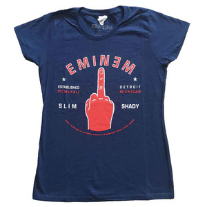 Eminem Ladies T-Shirt: Detroit Finger (Navy Blue) Eminem Ladies T-Shirt: Detroit Finger (Navy Blue)