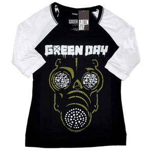 Green Day Ladies Raglan T-Shirt: Green Mask (Black & White) Green Day Ladies Raglan T-Shirt: Green Mask (Black & White)