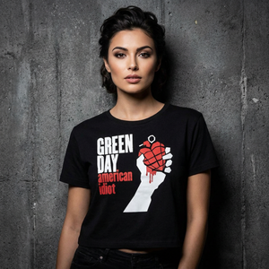 Green Day Ladies Crop Top: American Idiot (Black)