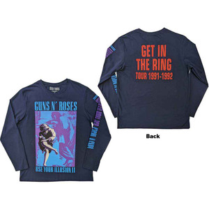 Guns N' Roses Unisex Long Sleeve T-Shirt: Get In The Ring Tour '91-'92 (Navy Blue) (Back & Sleeve Print) Guns N' Roses Unisex Long Sleeve T-Shirt: Get In The Ring Tour '91-'92 (Navy Blue) (Back & Sleeve Print)