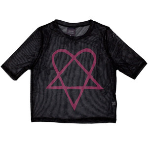 HIM Ladies Crop Top: Pink Heartagram (Black) (Mesh) HIM Ladies Crop Top: Pink Heartagram (Black) (Mesh)