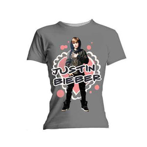 Justin Bieber Ladies T-Shirt: Cut Out Hearts (Grey) (Skinny Fit) Justin Bieber Ladies T-Shirt: Cut Out Hearts (Grey) (Skinny Fit)