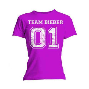 Justin Bieber Ladies T-Shirt: Team Bieber (Fuchsia Pink) (Skinny Fit) Justin Bieber Ladies T-Shirt: Team Bieber (Fuchsia Pink) (Skinny Fit)