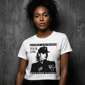 Janet Jackson Ladies Crop Top: Rhythm Nation (White)