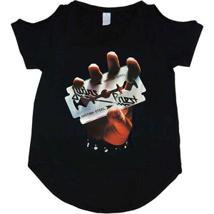 Judas Priest Ladies Cut-Out T-Shirt: British Steel (Black) Judas Priest Ladies Cut-Out T-Shirt: British Steel (Black)