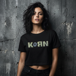 Korn Ladies Crop Top: Doll Issues (Black) (Back Print)