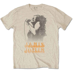 Janis Joplin Unisex T-Shirt: Working The Mic (Sand) Janis Joplin Unisex T-Shirt: Working The Mic (Sand)